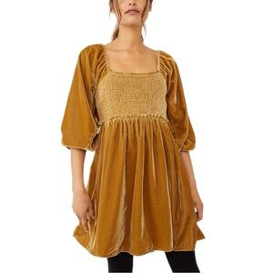 Free People Daphne Velvet Mustard Yellow Mini Dress